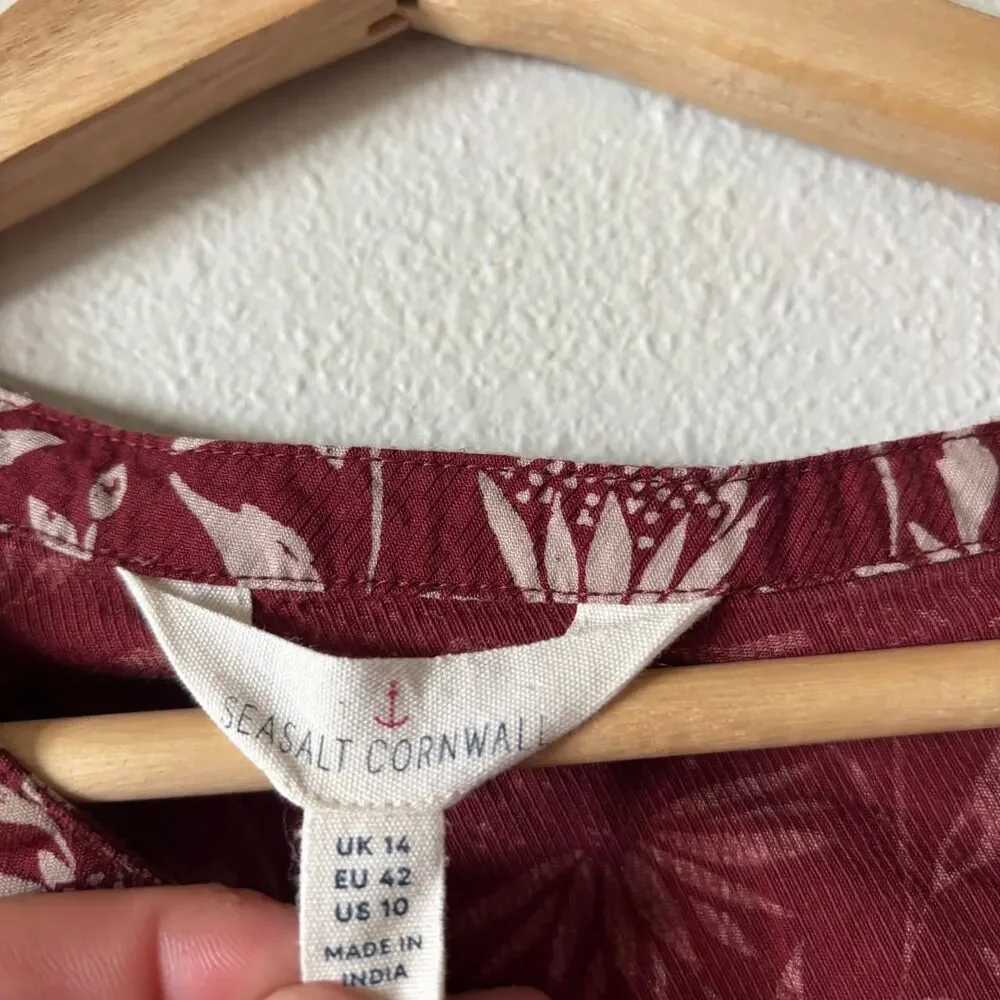 Seasalt Cornwall Burgundy Long Sleeve Blouse Sunflower Print Size 10 - Picture 3 of 8